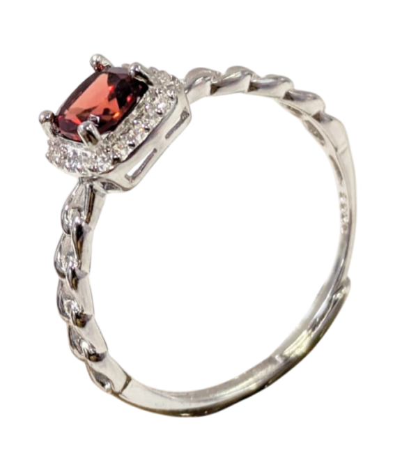 Verstellbarer Ring mit rotem Granat und Strasssteinen aus 925er Silber
