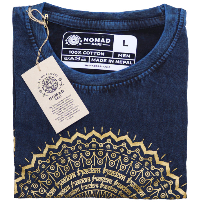 Mandala T-Shirt aus 100 % Baumwolle mit Stonewashed-Effekt Blau L