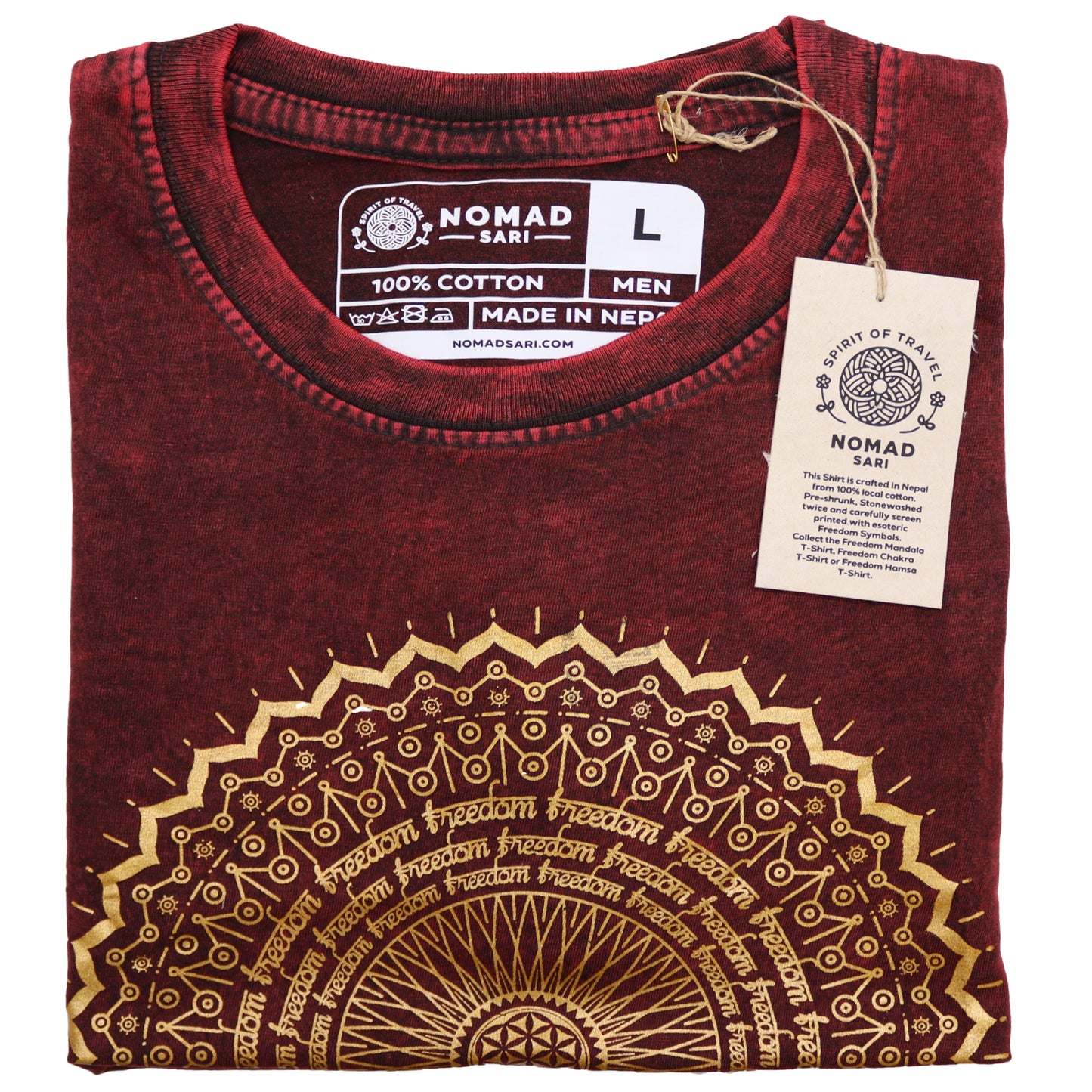Mandala T-Shirt aus 100 % Baumwolle mit Stonewashed-Effekt Kastanienbraun L