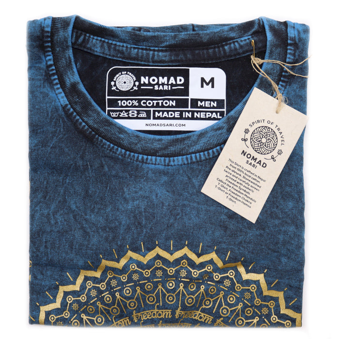 Mandala T-Shirt aus 100 % Baumwolle mit Stonewashed-Effekt Blau M