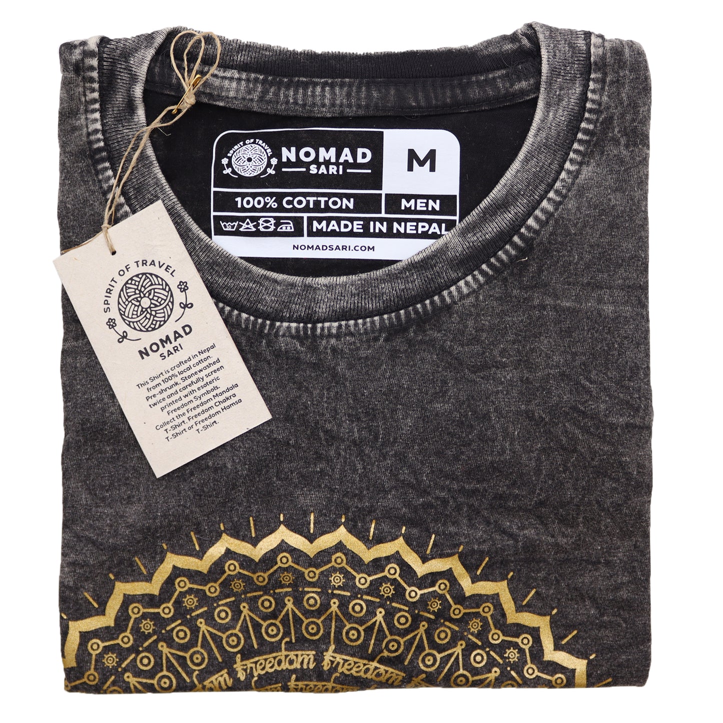 Mandala T-Shirt aus 100 % Baumwolle mit Stonewashed-Effekt Dunkelgrau M