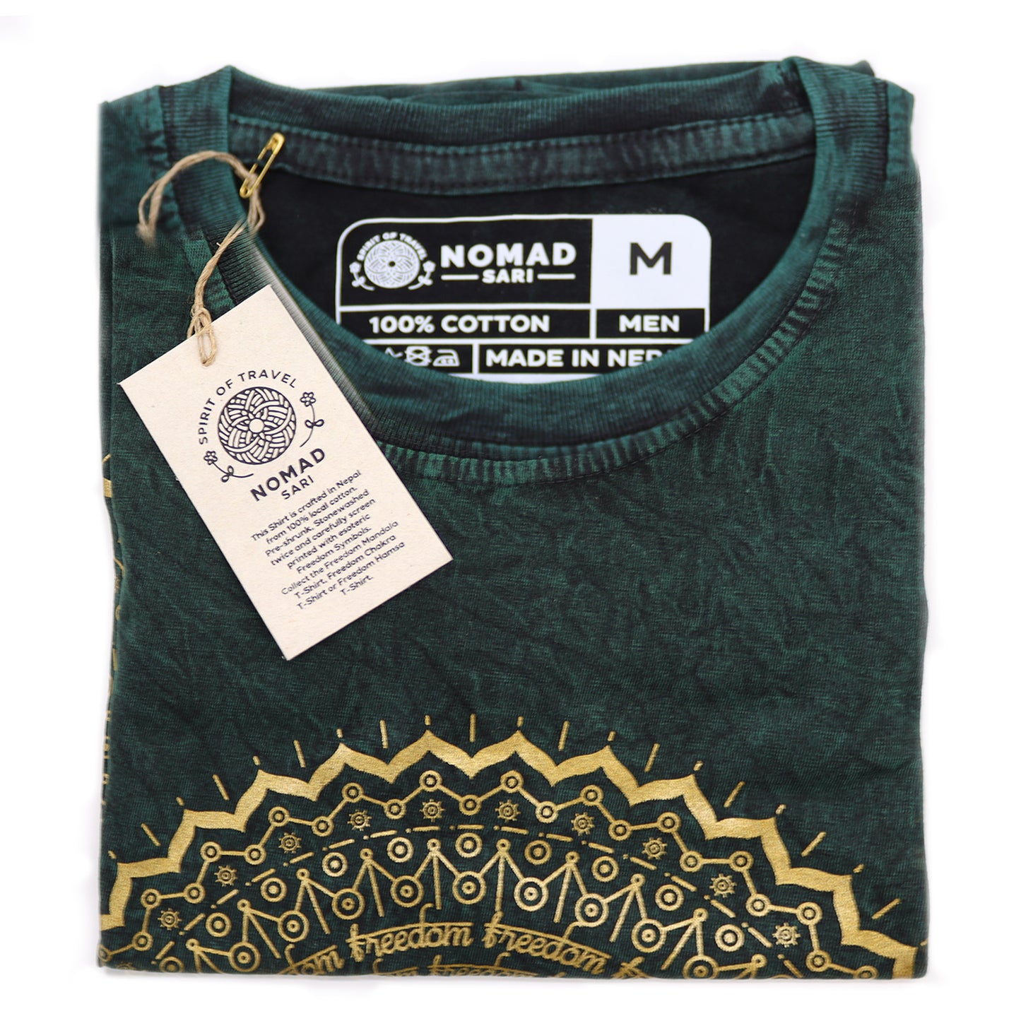 Mandala T-Shirt aus 100 % Baumwolle mit Stonewashed-Effekt Grün M