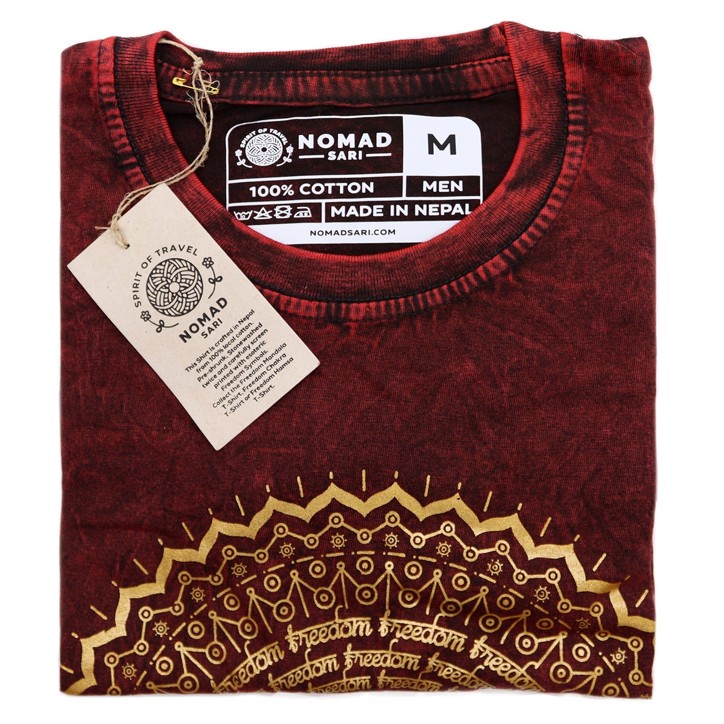 Mandala T-Shirt aus 100 % Baumwolle mit Stonewashed-Effekt Kastanienbraun M