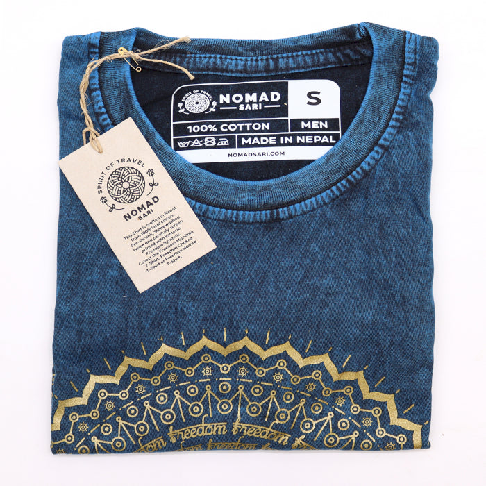 Mandala T-Shirt aus 100 % Baumwolle mit Stonewashed-Effekt Blau S