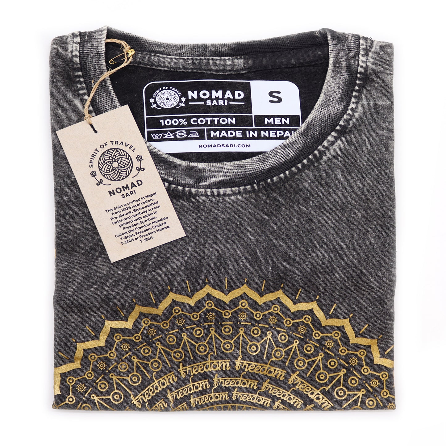 Mandala T-Shirt aus 100 % Baumwolle mit Stonewashed-Effekt Dunkelgrau S
