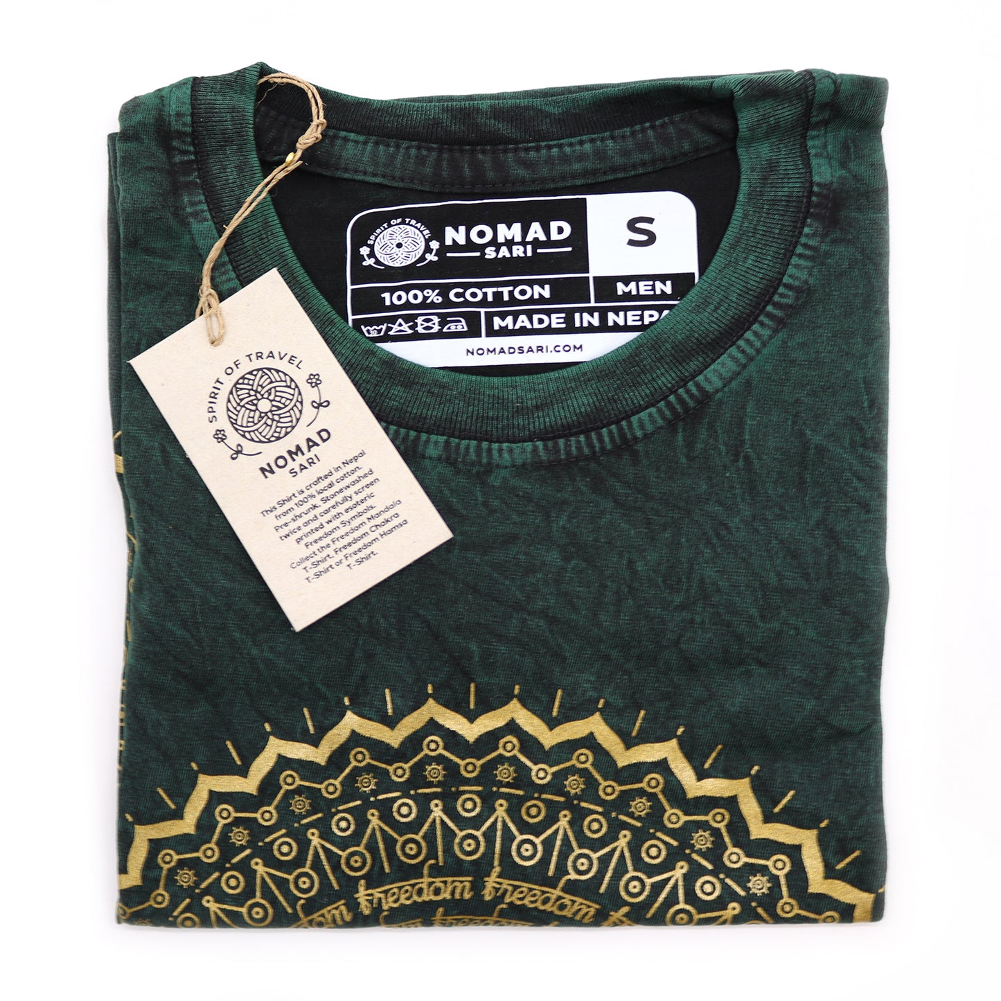 Mandala T-Shirt aus 100 % Baumwolle mit Stonewashed-Effekt Grün S