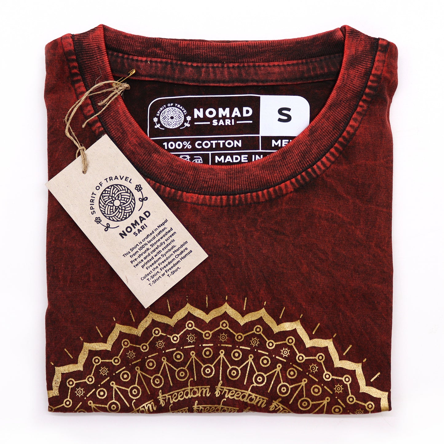Mandala T-Shirt aus 100 % Baumwolle mit Stonewashed-Effekt Kastanienbraun S