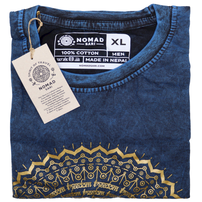 Mandala T-Shirt aus 100 % Baumwolle mit Stonewashed-Effekt Blau XL