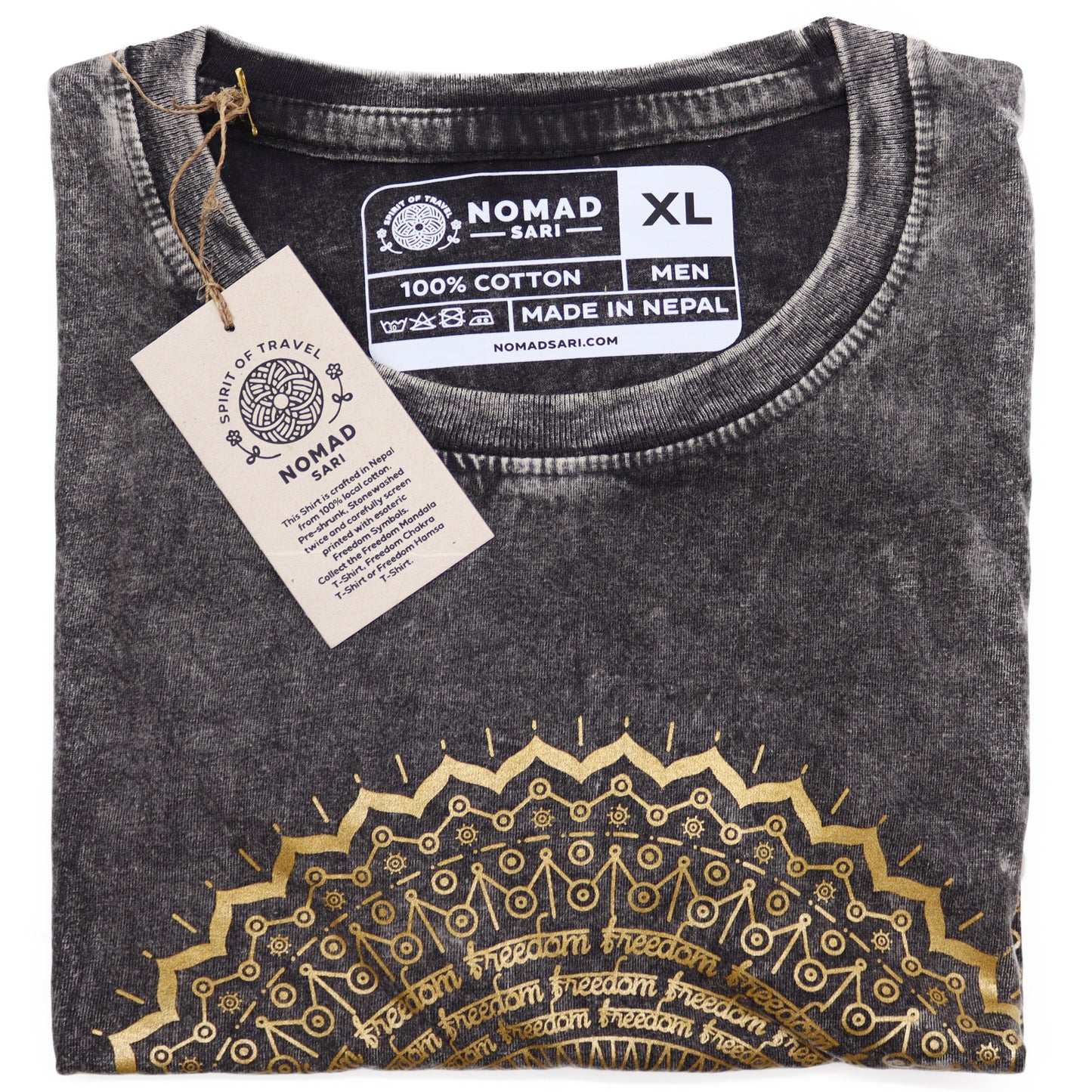 Mandala T-Shirt aus 100 % Baumwolle mit Stonewashed-Effekt Dunkelgrau XL