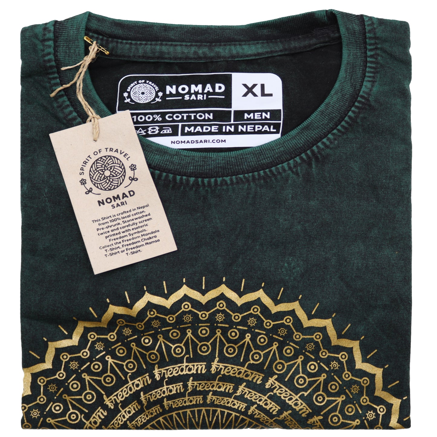 Mandala T-Shirt aus 100 % Baumwolle mit Stonewashed-Effekt Grün XL