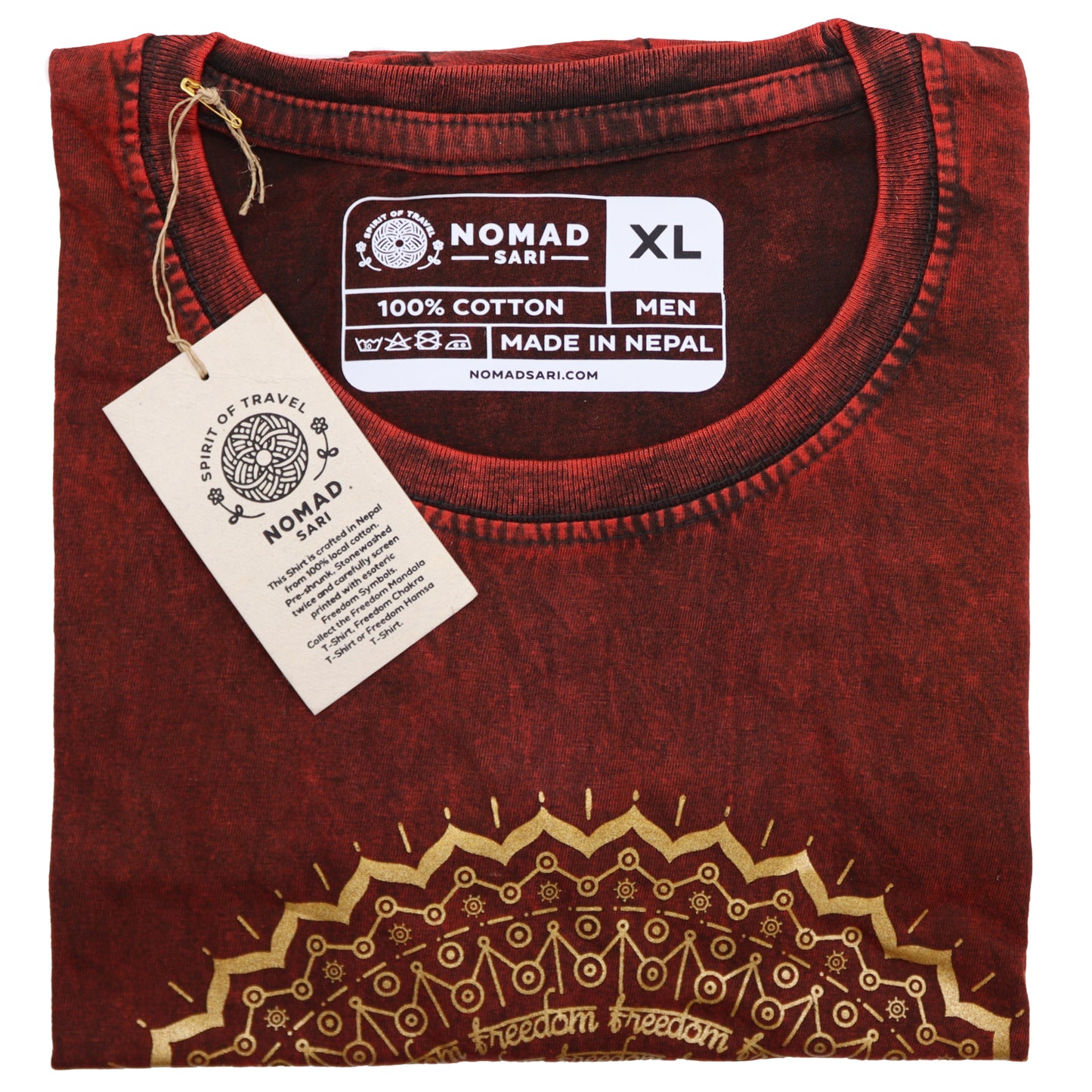 Mandala T-Shirt aus 100 % Baumwolle mit Stonewashed-Effekt Kastanienbraun XL