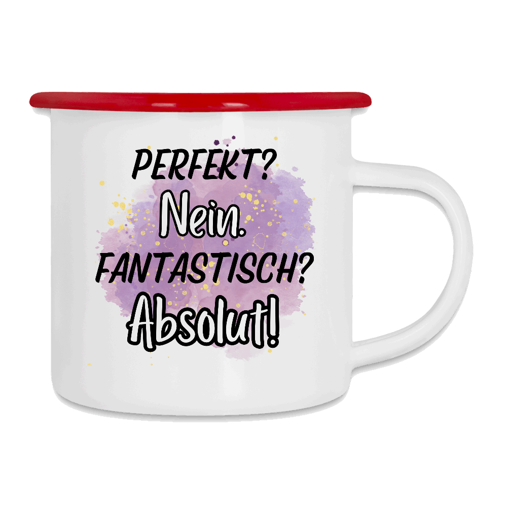 Emaille-Tasse PERFEKT Weiß Rot