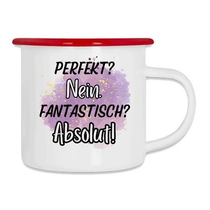 Emaille-Tasse PERFEKT Weiß Rot