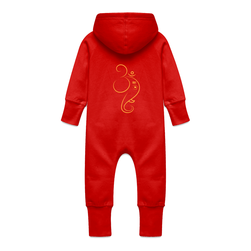 Bio Baby Overall mit Kapuze OM GANESHA Rot
