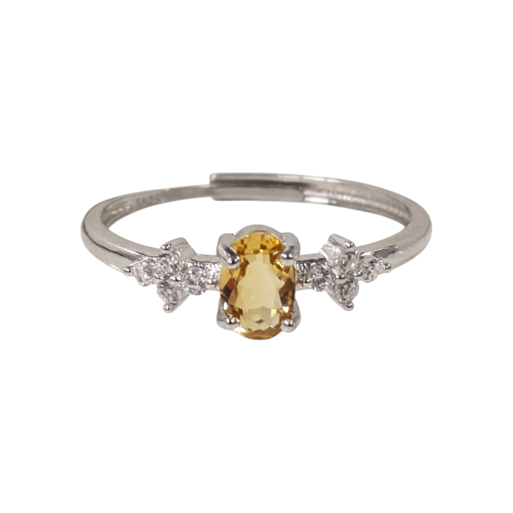 Verstellbarer Ring mit Citrin und Strasssteinen aus 925er Silber