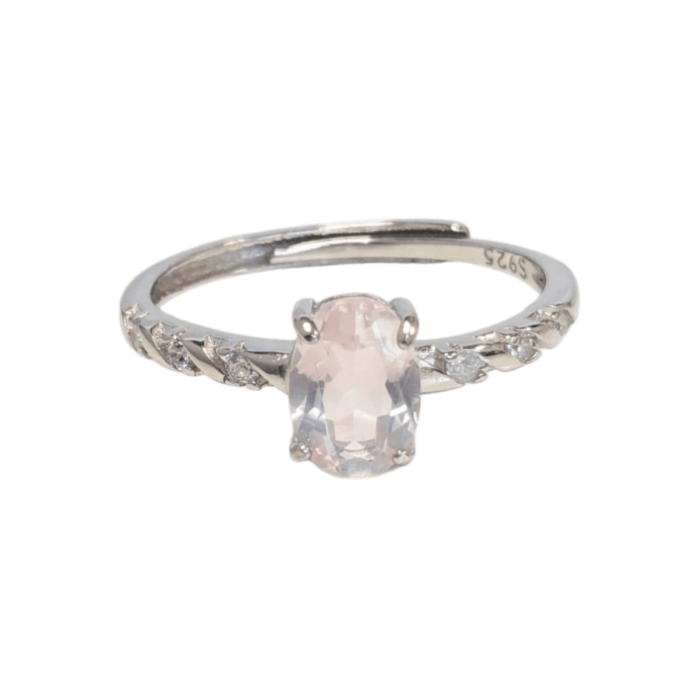 Verstellbarer Ring mit Rosenquarz aus 925er Silber