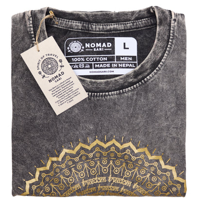 Mandala T-Shirt aus 100 % Baumwolle mit Stonewashed-Effekt Dunkelgrau L