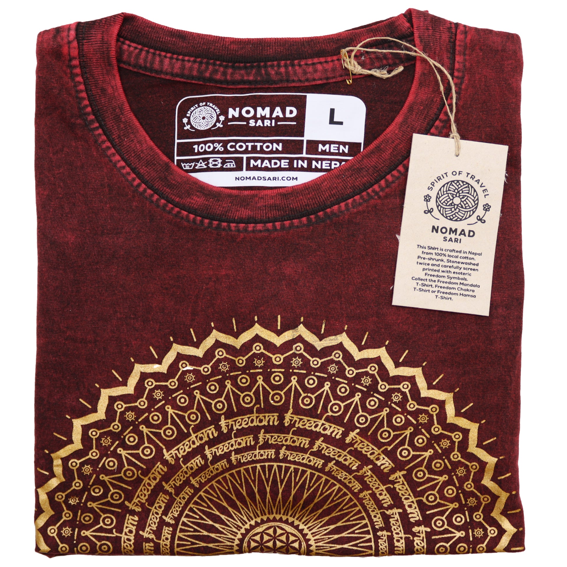 Mandala T-Shirt aus 100 % Baumwolle mit Stonewashed-Effekt Kastanienbraun L