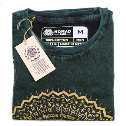 Mandala T-Shirt aus 100 % Baumwolle mit Stonewashed-Effekt Grün M