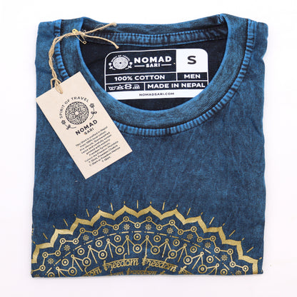 Mandala T-Shirt aus 100 % Baumwolle mit Stonewashed-Effekt Blau S