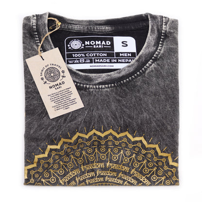 Mandala T-Shirt aus 100 % Baumwolle mit Stonewashed-Effekt Dunkelgrau S